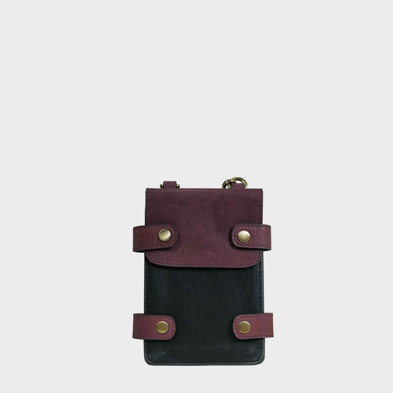 'SPADE' Black & Plum Vintage Leather Bifold Mini Crossbody bag