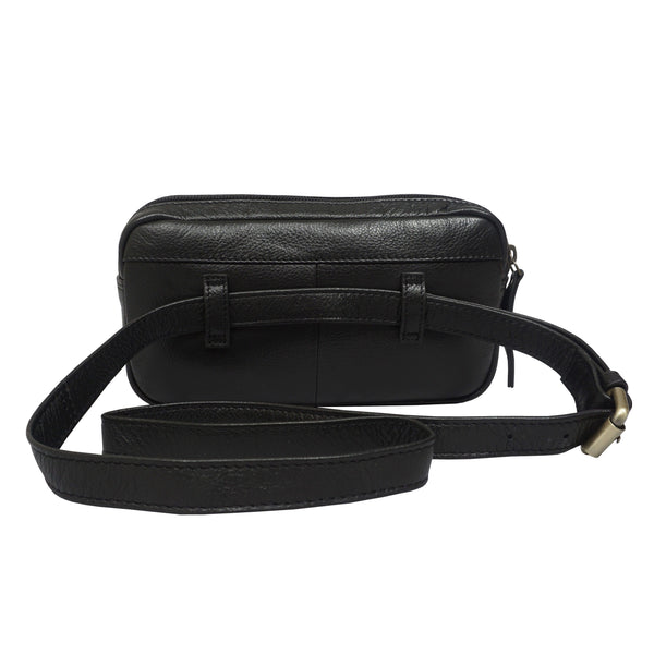 'ELLA' Black Pebble Grain Mini Real Leather Backpack for Women