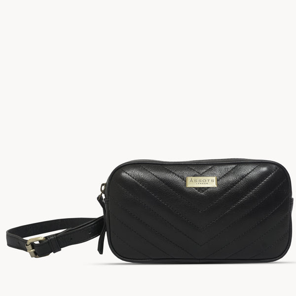 'STELLA' Black Quilted Pebble Grain Leather Bum Belt Bag