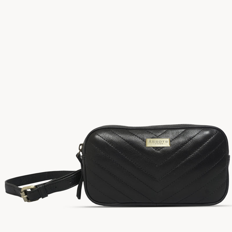 'STELLA' Black Quilted Pebble Grain Leather Bum Belt Bag