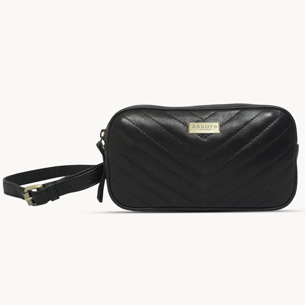 'STELLA' Black Quilted Pebble Grain Leather Bum Belt Bag