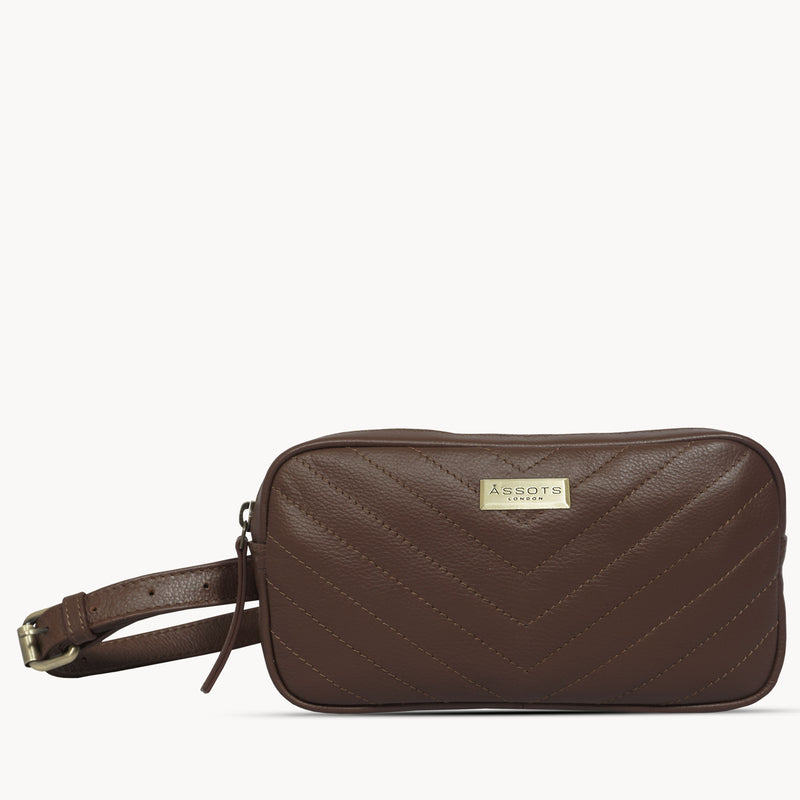 'STELLA' Tan Quilted Pebble Grain Leather Bum Belt Bag