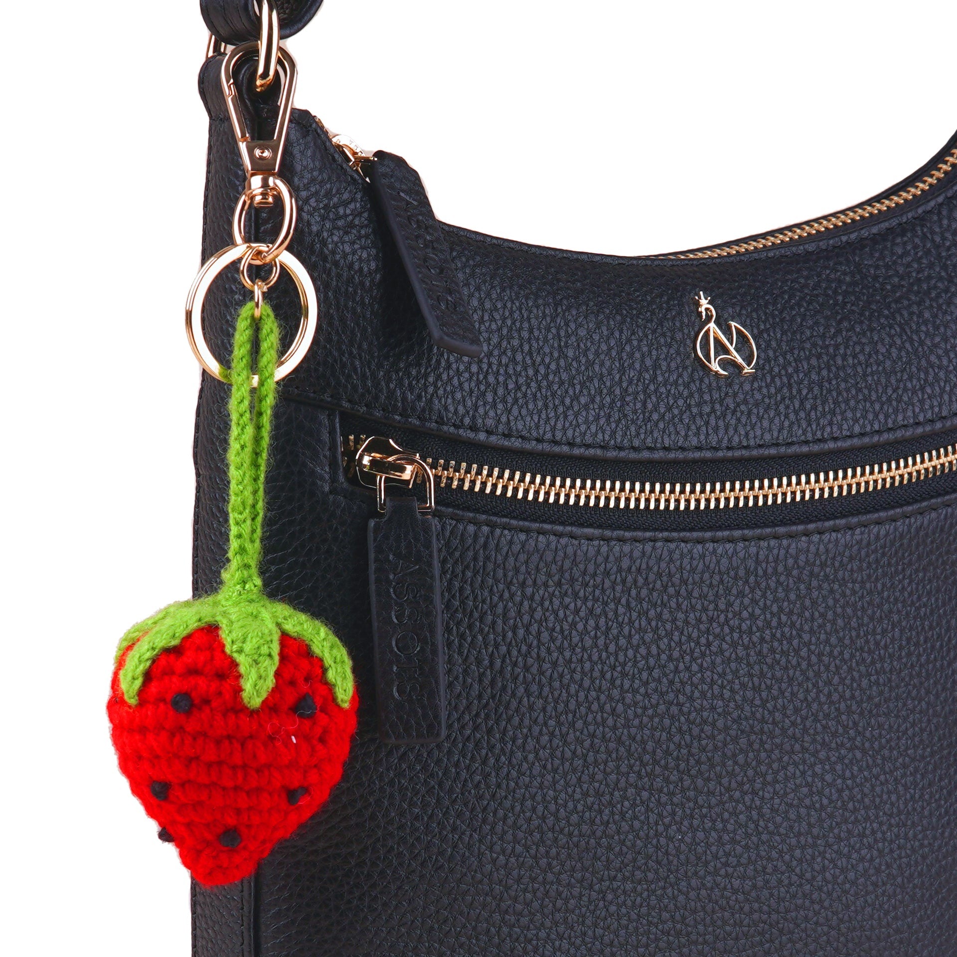 The Strawberry Hand Crochet Gold Charm Keyring