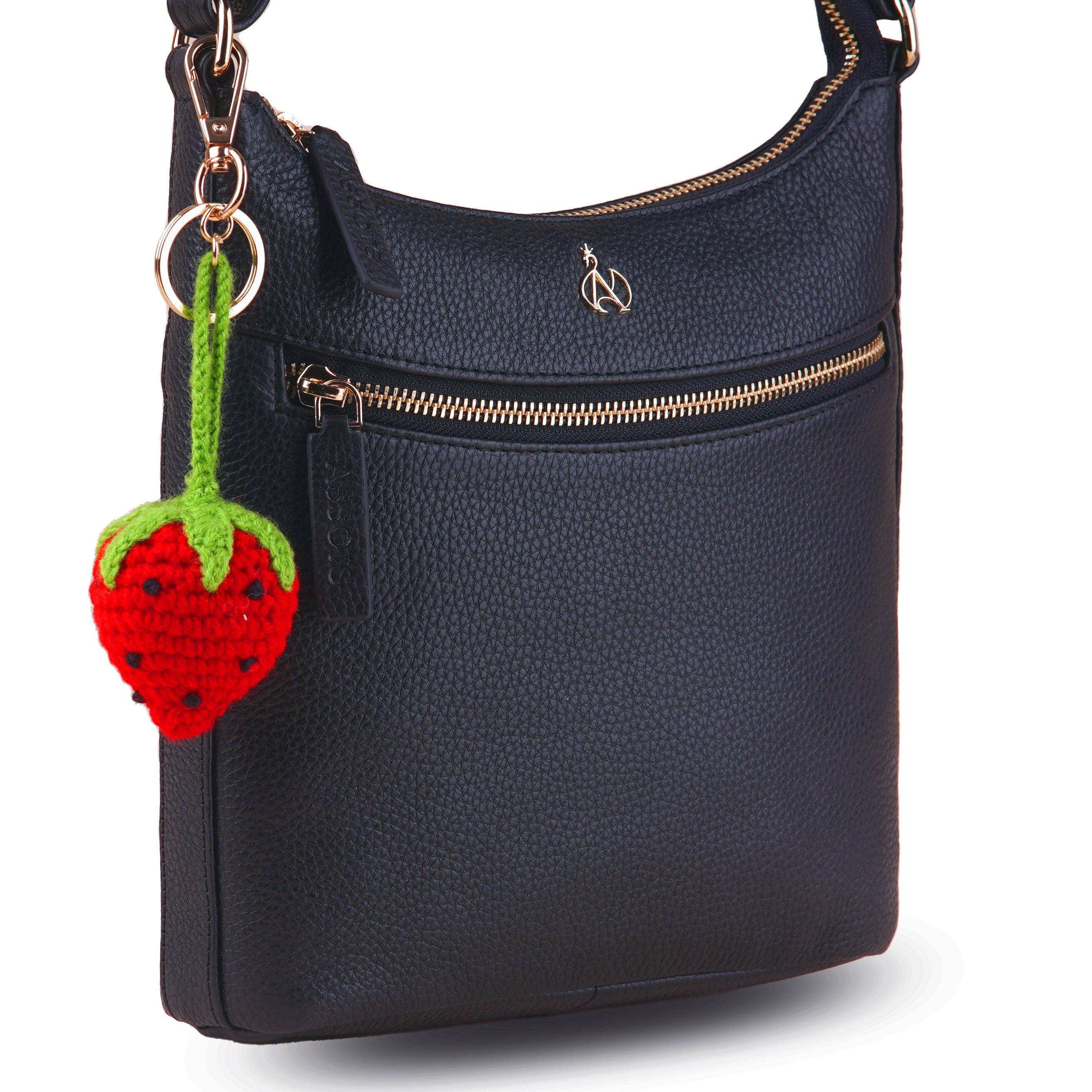 The Strawberry Hand Crochet Gold Bag Charm