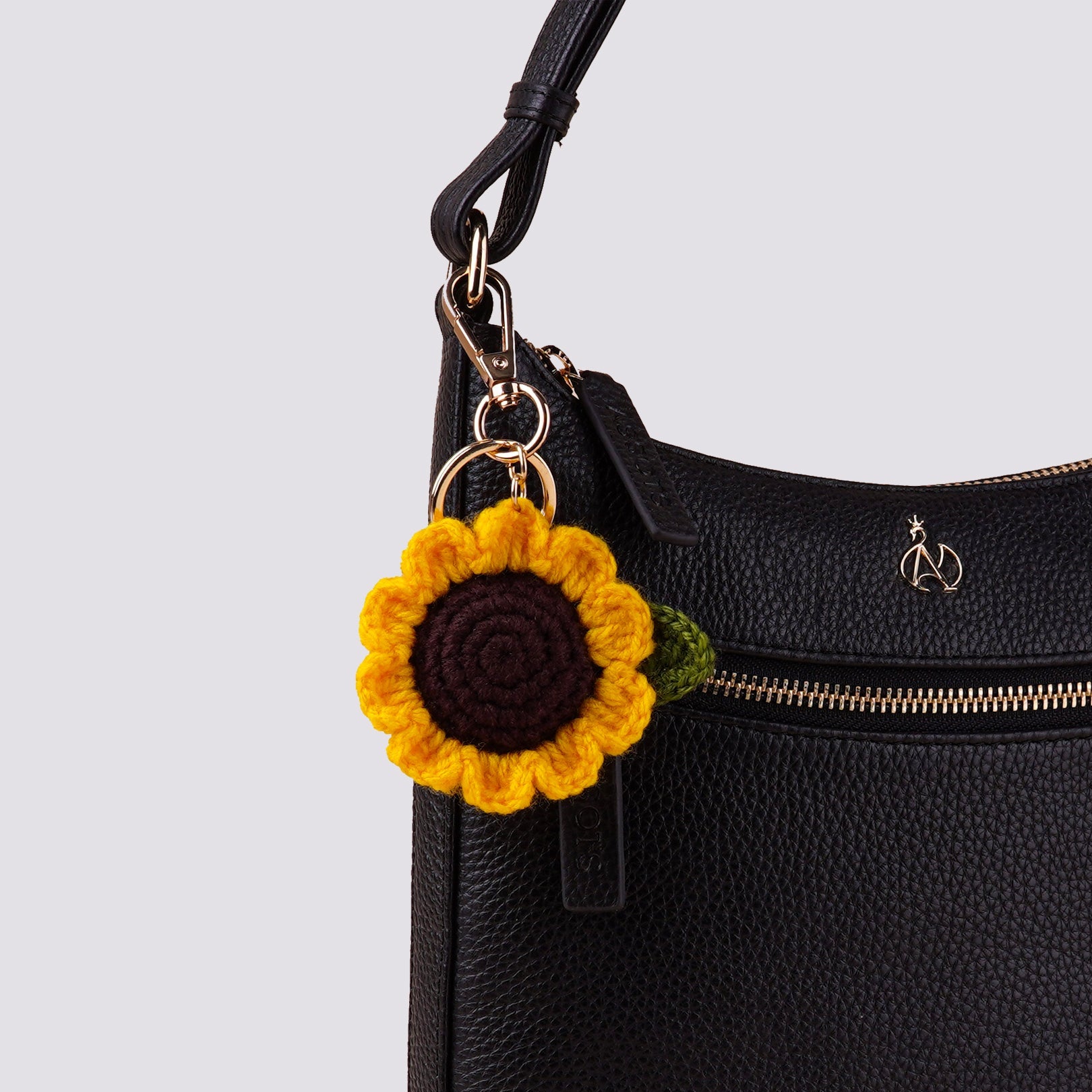 The Sunflower Hand Crochet Gold Charm Keyring