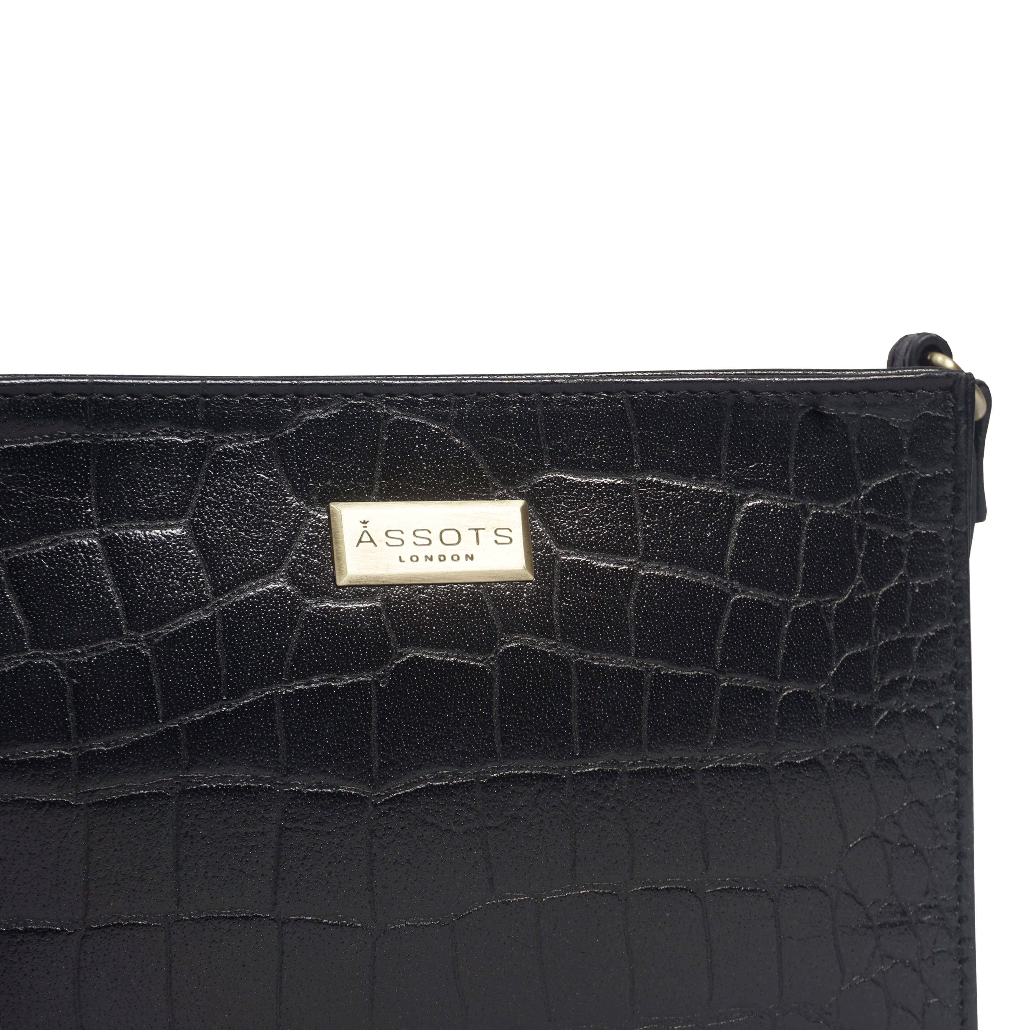 'SUSAN' Black Croc Real Leather Rectangle Box Crossbody Bag