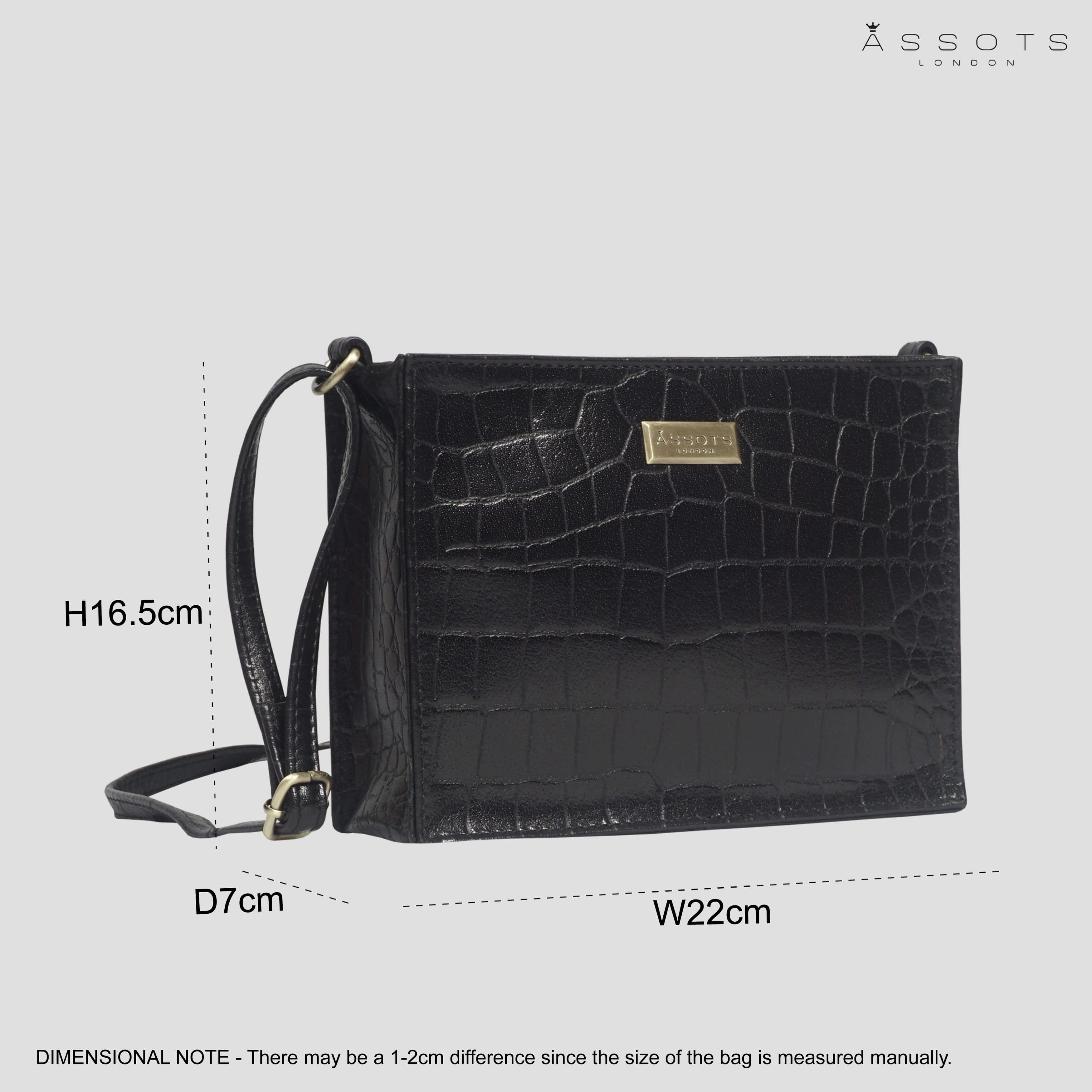 'SUSAN' Black Croc Real Leather Rectangle Box Crossbody Bag