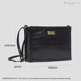 'SUSAN' Black Croc Real Leather Rectangle Box Crossbody Bag