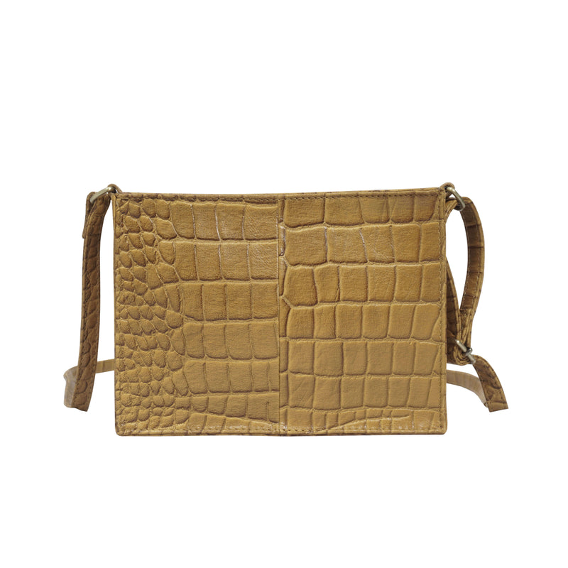 'SUSAN' Mustard Croc Real Leather Rectangle Box Crossbody Bag