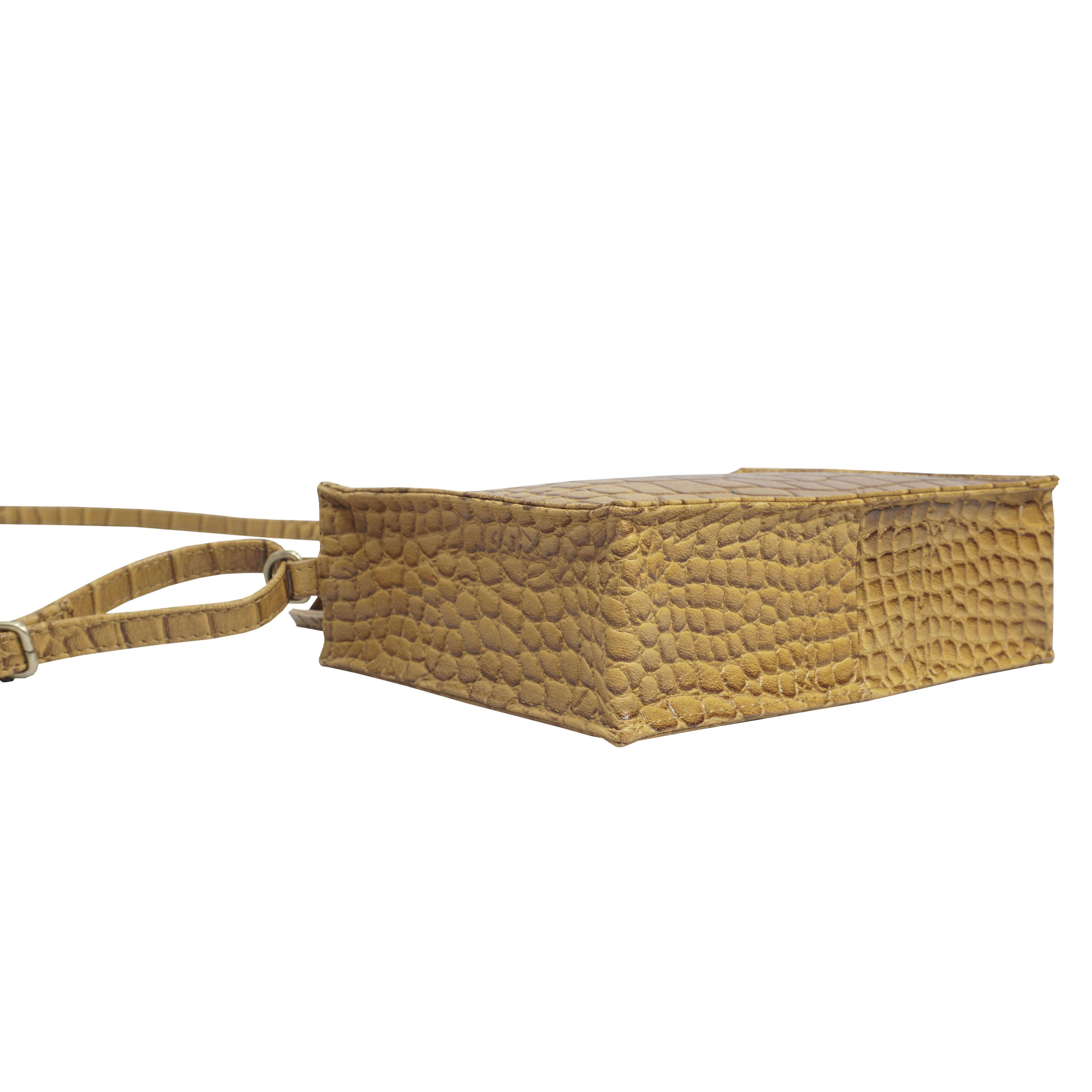 'SUSAN' Mustard Croc Real Leather Rectangle Box Crossbody Bag