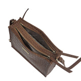 'SUSAN' Tan Croc Real Leather Rectangle Box Crossbody Bag