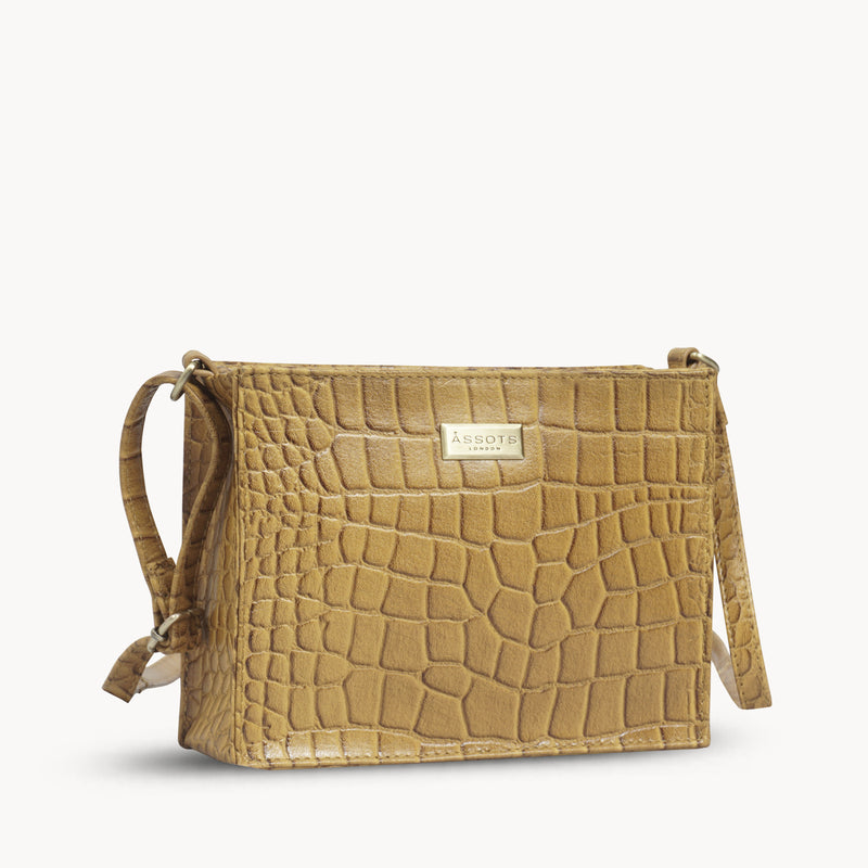 'SUSAN' Mustard Croc Real Leather Rectangle Box Crossbody Bag