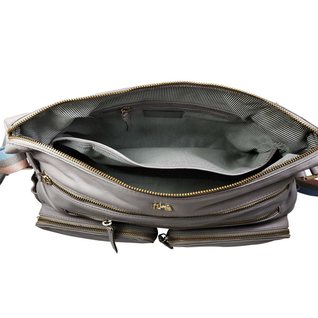 'SUZANNE' Grey Lightweight Luxurious Baby Changing/Diaper Leather Crossbody Organiser Bag