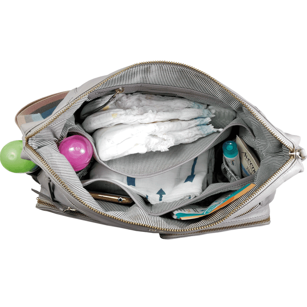 'SUZANNE' Grey Lightweight Luxurious Baby Changing/Diaper Leather Crossbody Organiser Bag