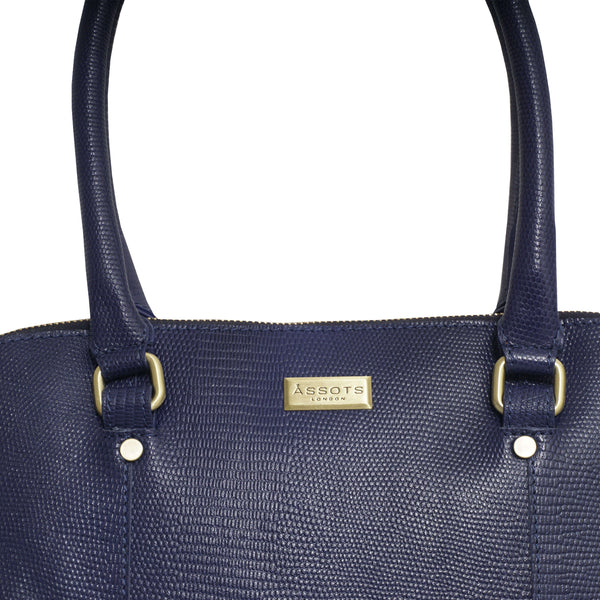 'SYDNEY' Navy Lizard Designer Leather Grab Bag