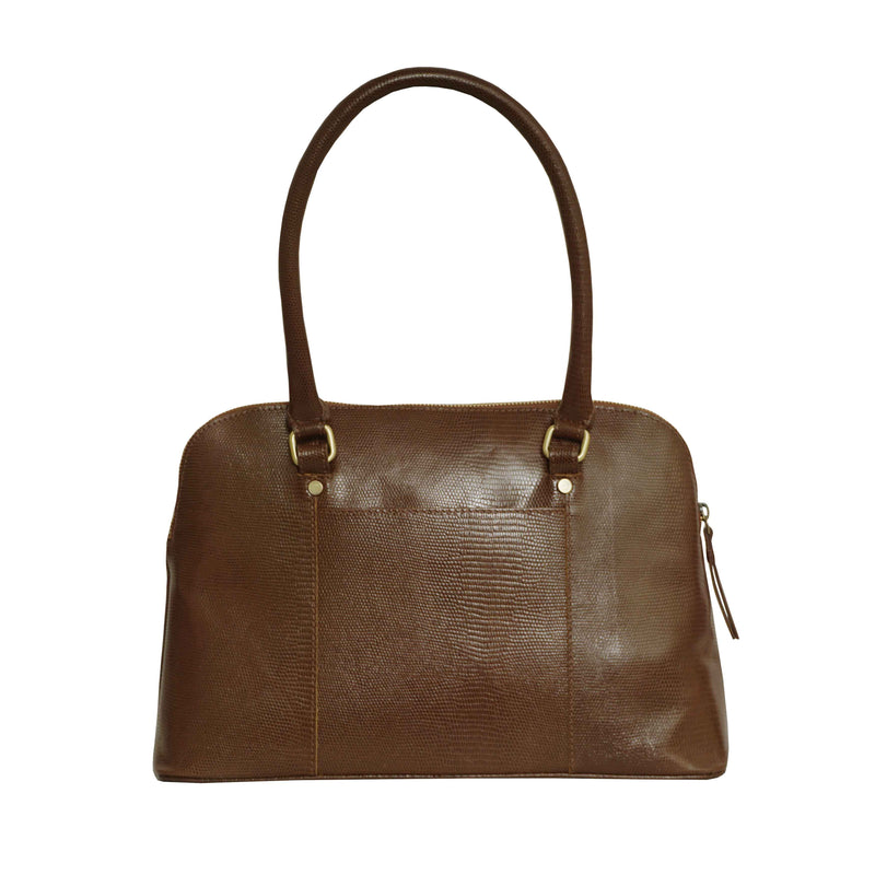 'SYDNEY' Dark Tan Lizard Designer Leather Grab Bag