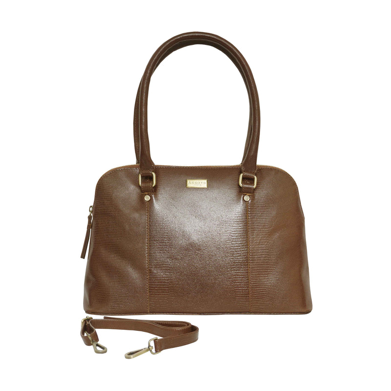 'SYDNEY' Dark Tan Lizard Designer Leather Grab Bag