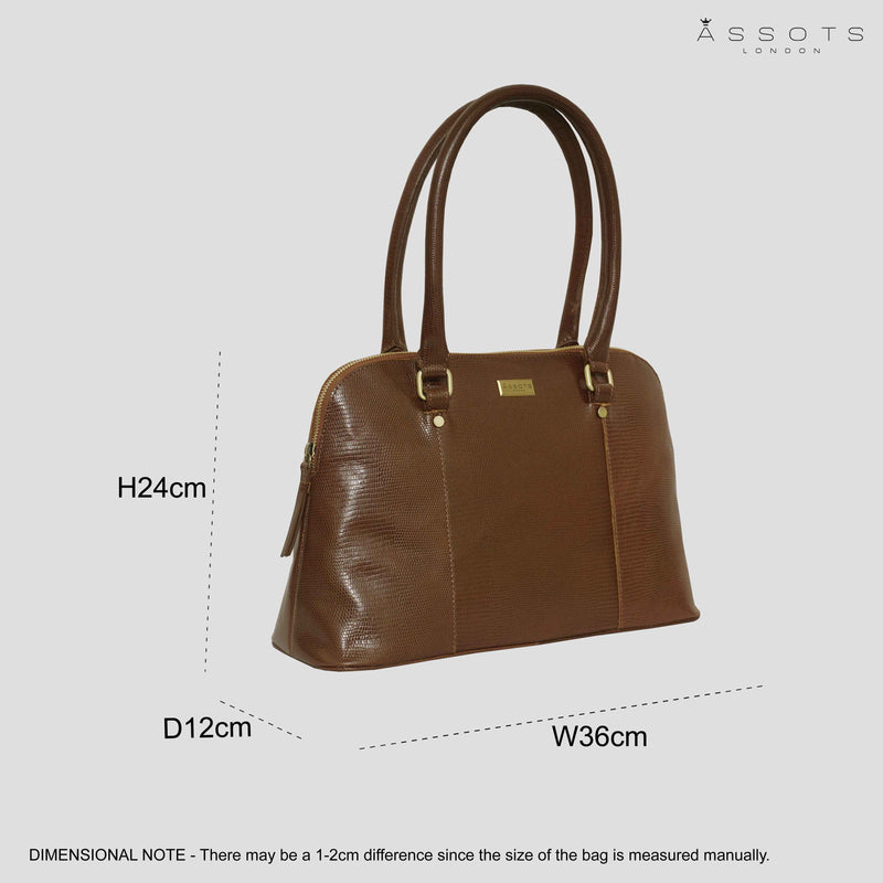 'SYDNEY' Dark Tan Lizard Designer Leather Grab Bag