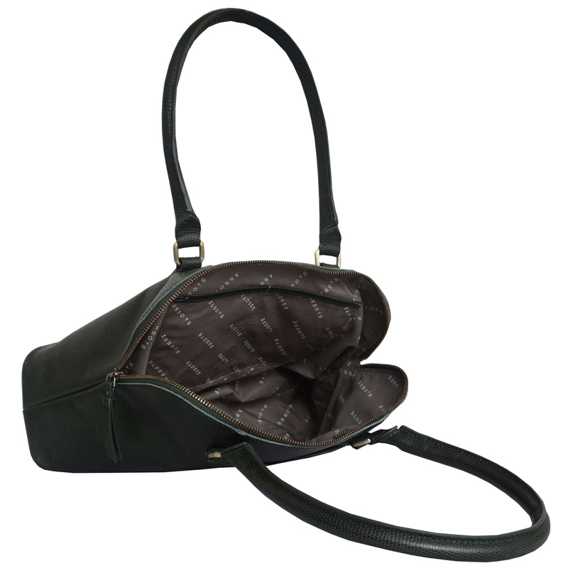 'SYDNEY' Forest Green Lizard Designer Leather Grab Bag
