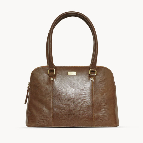 'SYDNEY' Dark Tan Lizard Designer Leather Grab Bag