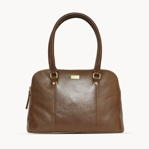 'SYDNEY' Dark Tan Lizard Designer Leather Grab Bag