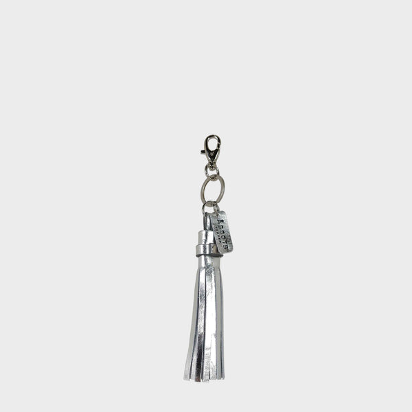 'TASSEL' Super Cute Silver Metallic Leather Key Ring Holder/Charm