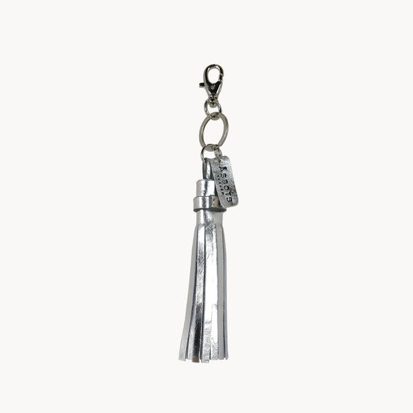 'TASSEL' Super Cute Silver Metallic Leather Key Ring Holder/Charm