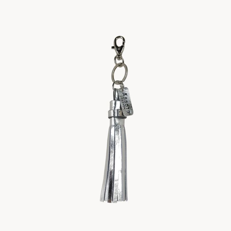 'TASSEL' Super Cute Silver Metallic Leather Key Ring Holder/Charm