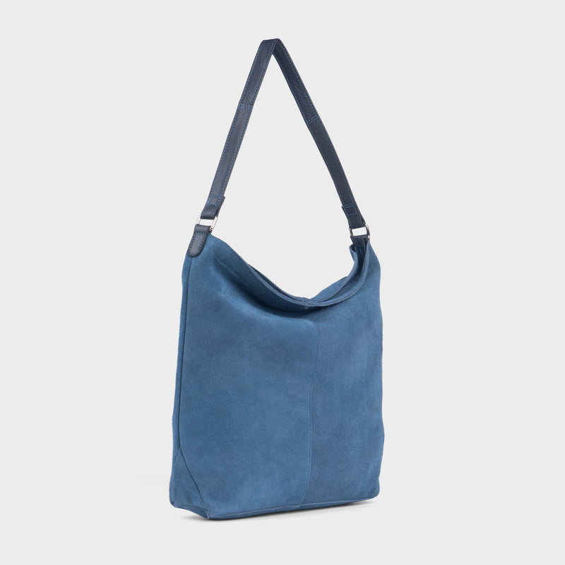 'TINA' Navy Suede Real Leather Unlined Slouchy Shopper Tote Bag