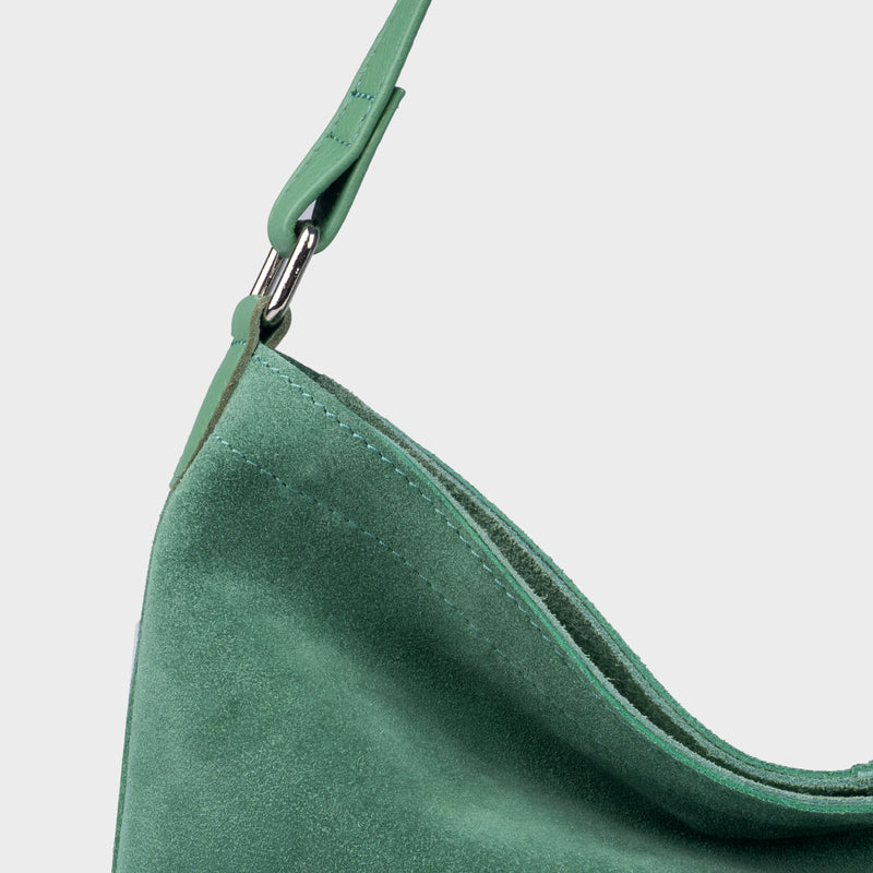 'TINA' Green Suede Real Leather Unlined Slouchy Shopper Tote Bag