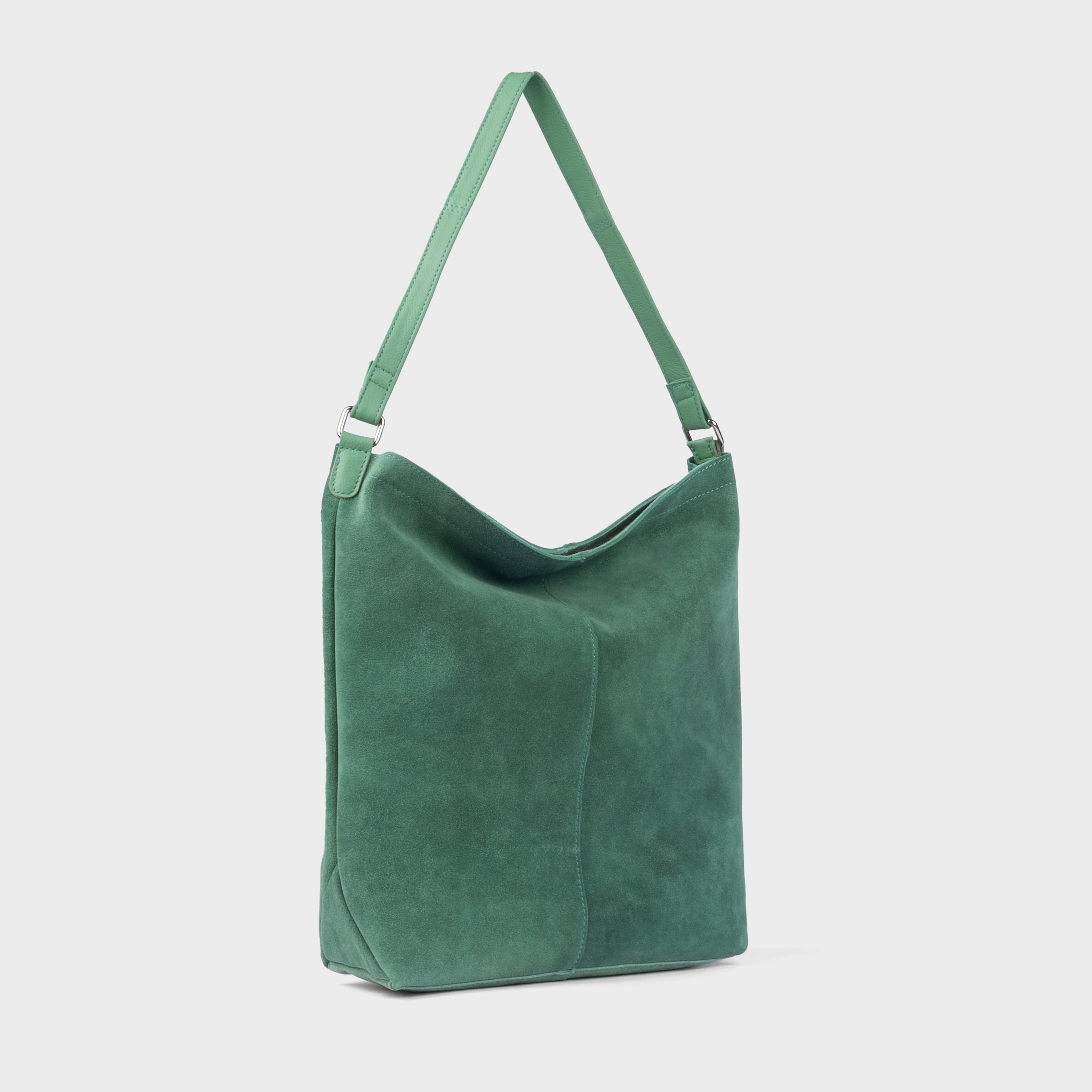 'TINA' Green Suede Real Leather Unlined Slouchy Shopper Tote Bag