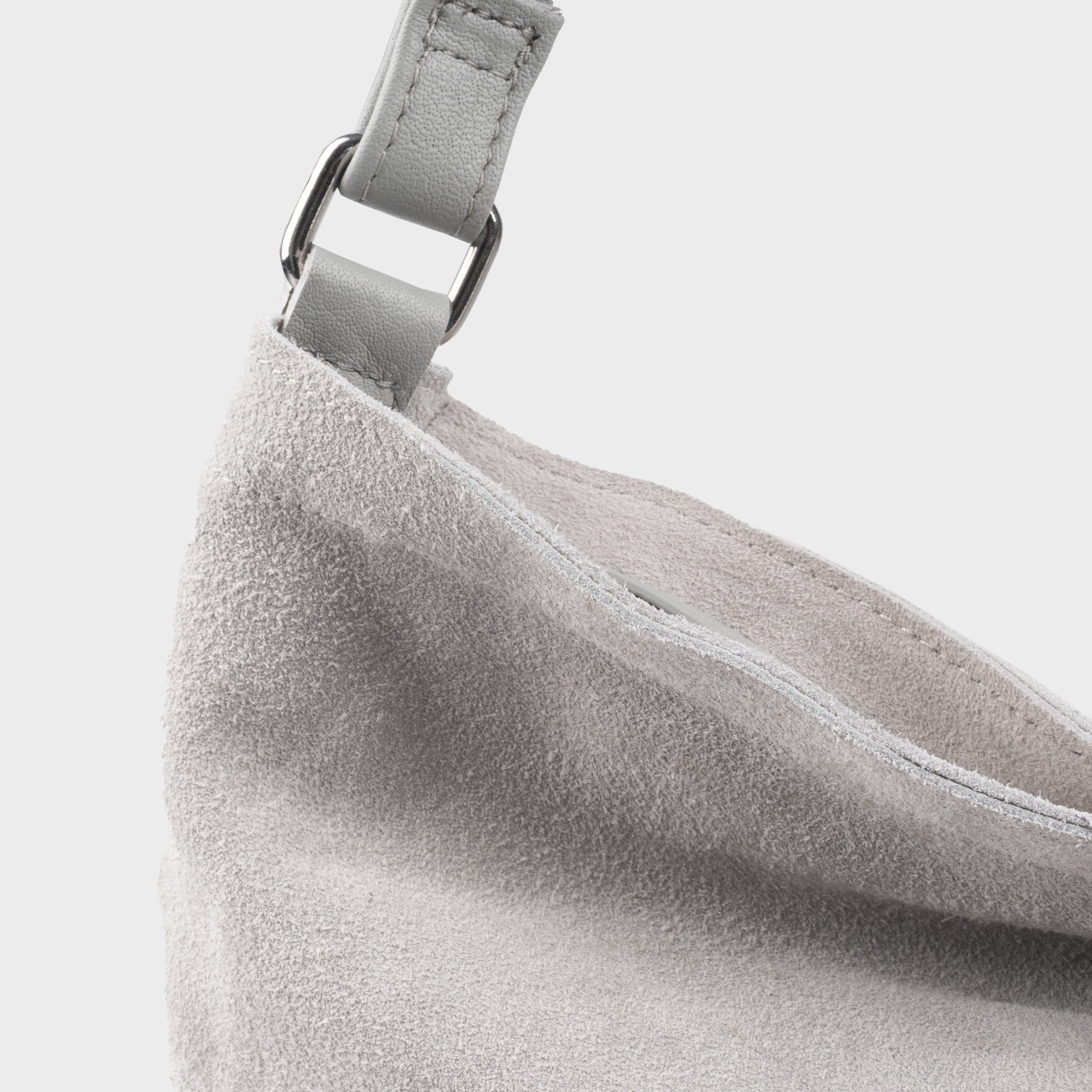 'TINA' Grey Suede Real Leather Unlined Slouchy Shopper Tote Bag