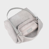 'TINA' Grey Suede Real Leather Unlined Slouchy Shopper Tote Bag