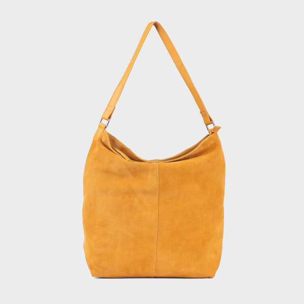 'TINA' Mustard Suede Real Leather Unlined Slouchy Shopper Tote Bag