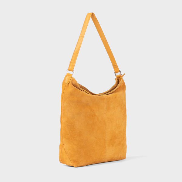 'TINA' Mustard Suede Real Leather Unlined Slouchy Shopper Tote Bag