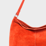 'TINA' Orange Suede Real Leather Unlined Slouchy Shopper Tote Bag