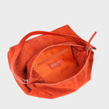 'TINA' Orange Suede Real Leather Unlined Slouchy Shopper Tote Bag