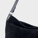 'TINA' Black Suede Real Leather Unlined Slouchy Shopper Tote Bag