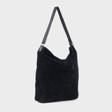 'TINA' Black Suede Real Leather Unlined Slouchy Shopper Tote Bag