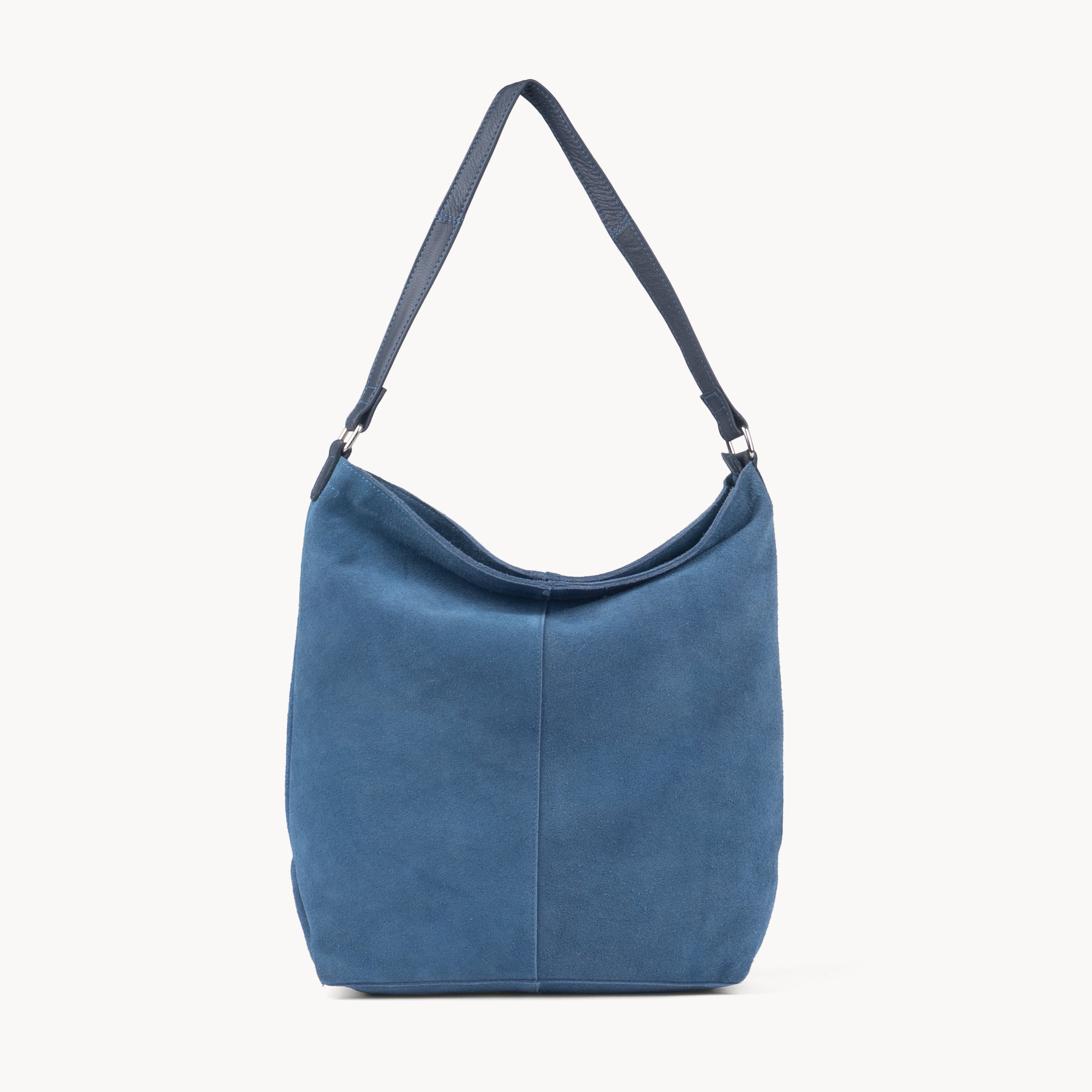 'TINA' Navy Suede Real Leather Unlined Slouchy Shopper Tote Bag