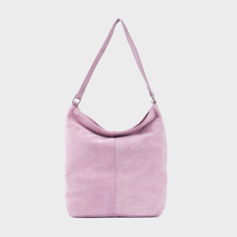 'TINA' Purple Suede Real Leather Unlined Slouchy Shopper Tote Bag