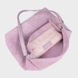 'TINA' Purple Suede Real Leather Unlined Slouchy Shopper Tote Bag