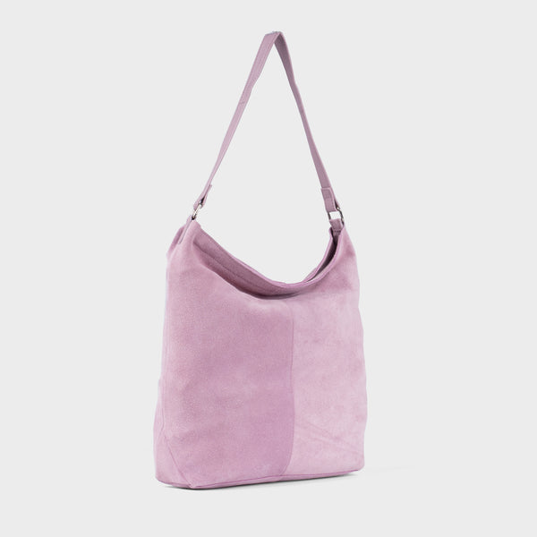 'TINA' Purple Suede Real Leather Unlined Slouchy Shopper Tote Bag