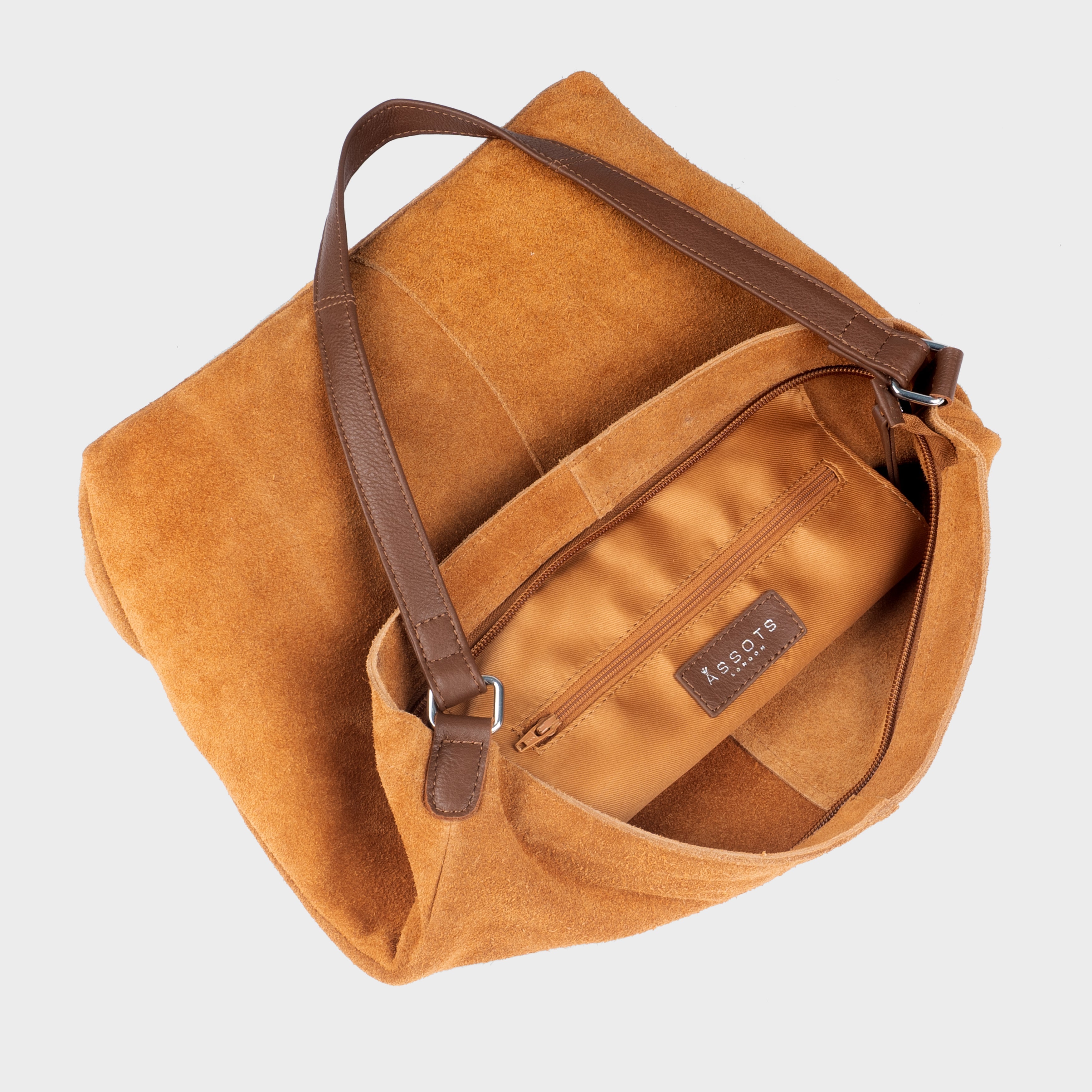 'TINA' Tan Suede Real Leather Unlined Slouchy Shopper Tote Bag