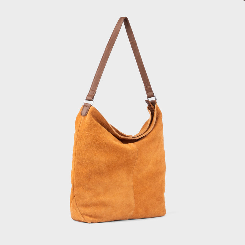 'TINA' Tan Suede Real Leather Unlined Slouchy Shopper Tote Bag