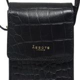 'TRACY' Black Croc Real Leather Crossbody Phone Bag