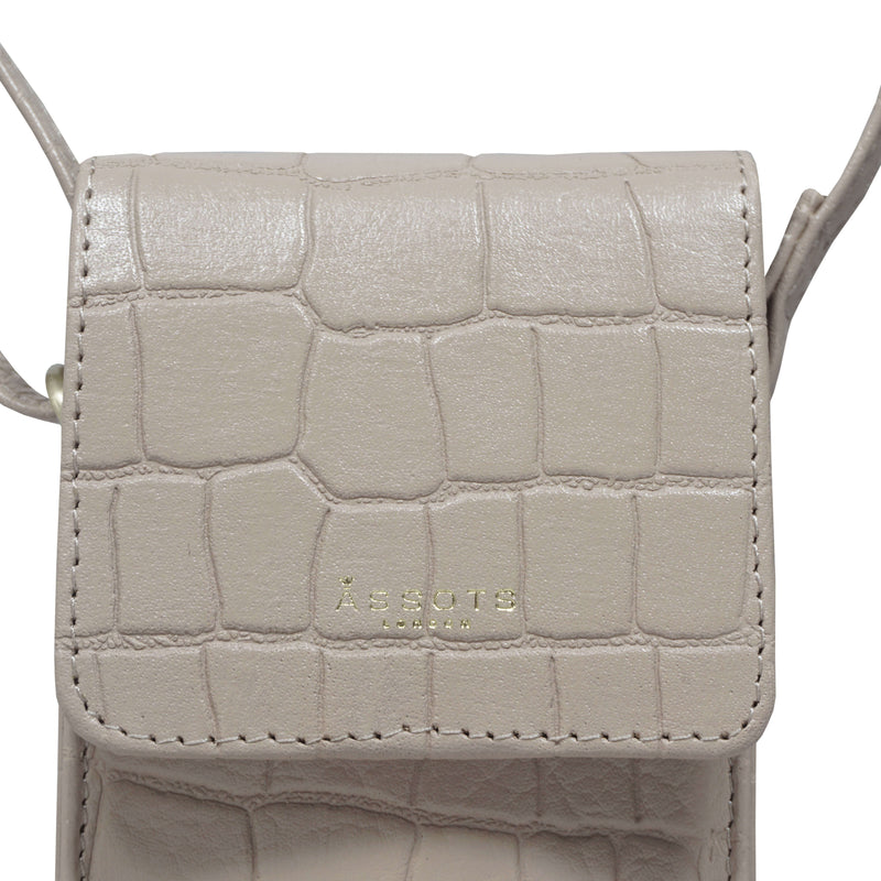 'TRACY' Nude Croc Real Leather Crossbody Phone Bag