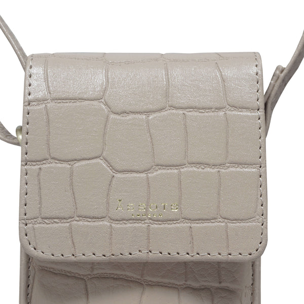 'TRACY' Nude Croc Real Leather Crossbody Phone Bag