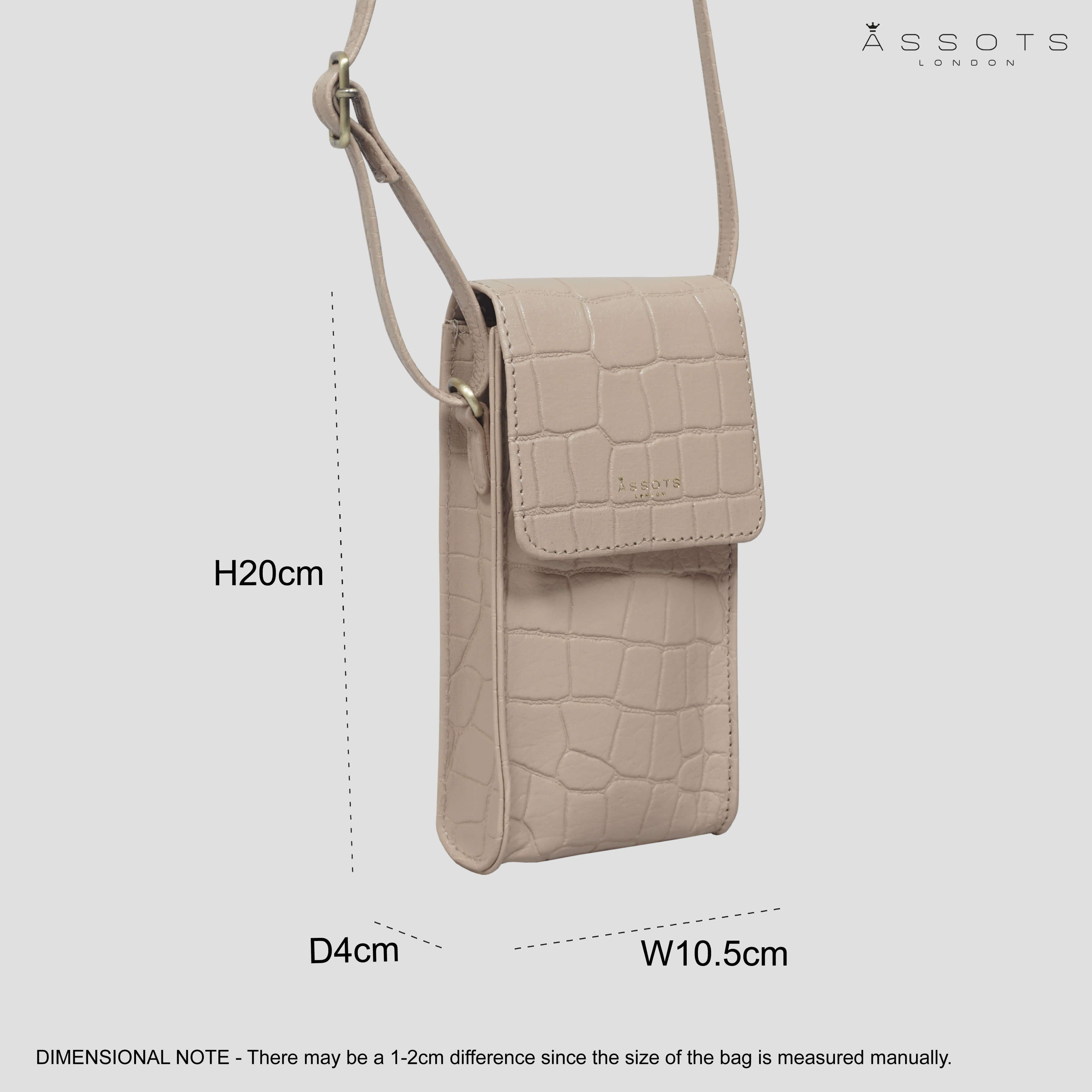 'TRACY' Nude Croc Real Leather Crossbody Phone Bag