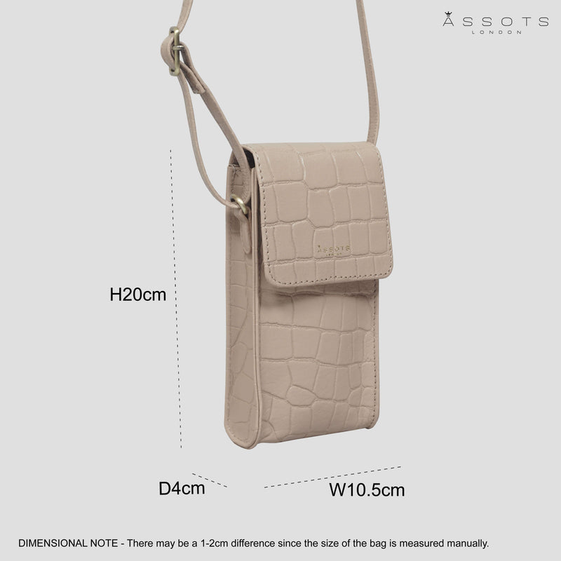 'TRACY' Nude Croc Real Leather Crossbody Phone Bag
